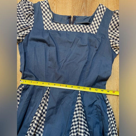 Cute vintage blue gingham check print dress cowgirl fair rodeo square dance S M - Picture 6 of 10